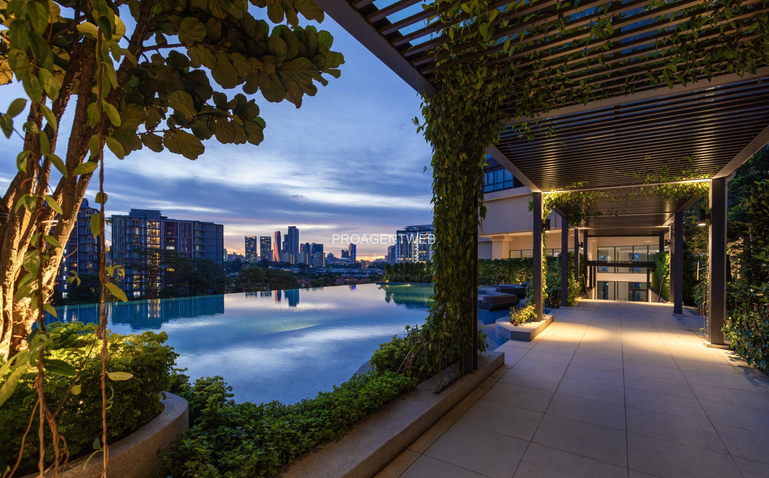 Duta Park Residences Condo Pool Lounge Area Night Scene